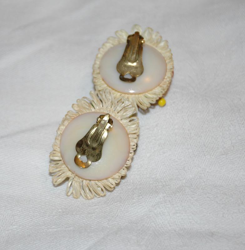 Fruit Salad Straw and Glass Clip on Earrings, West Germany Vintage