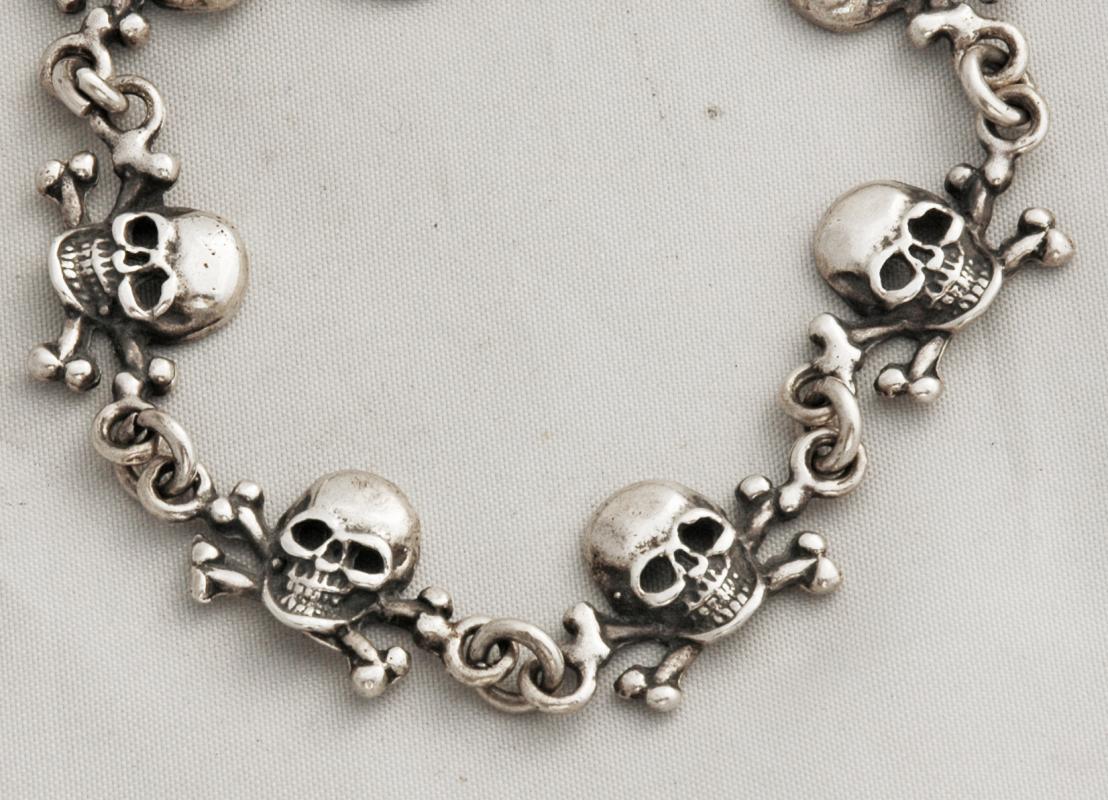 Skull and Crossbones Solid Sterling Silver Bracelet , Day of the Dead