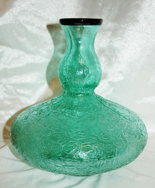 Cliff Goodman Art Glass Large Textured Glass Vase / Signed / Color of Wintergreen with cobalt blue