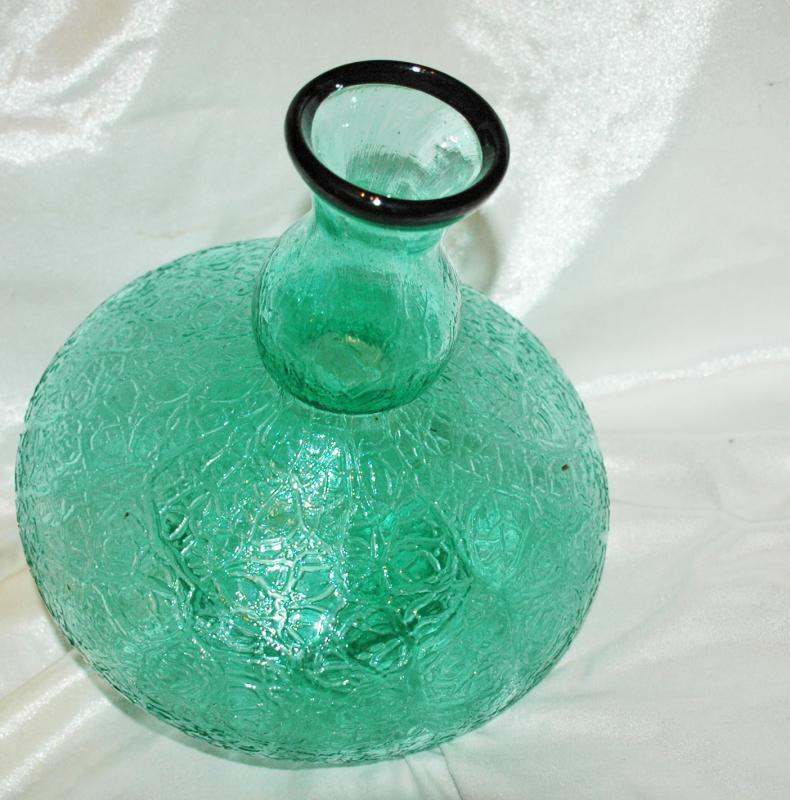 Cliff Goodman Art Glass Large Textured Glass Vase / Signed / Color of Wintergreen with cobalt blue