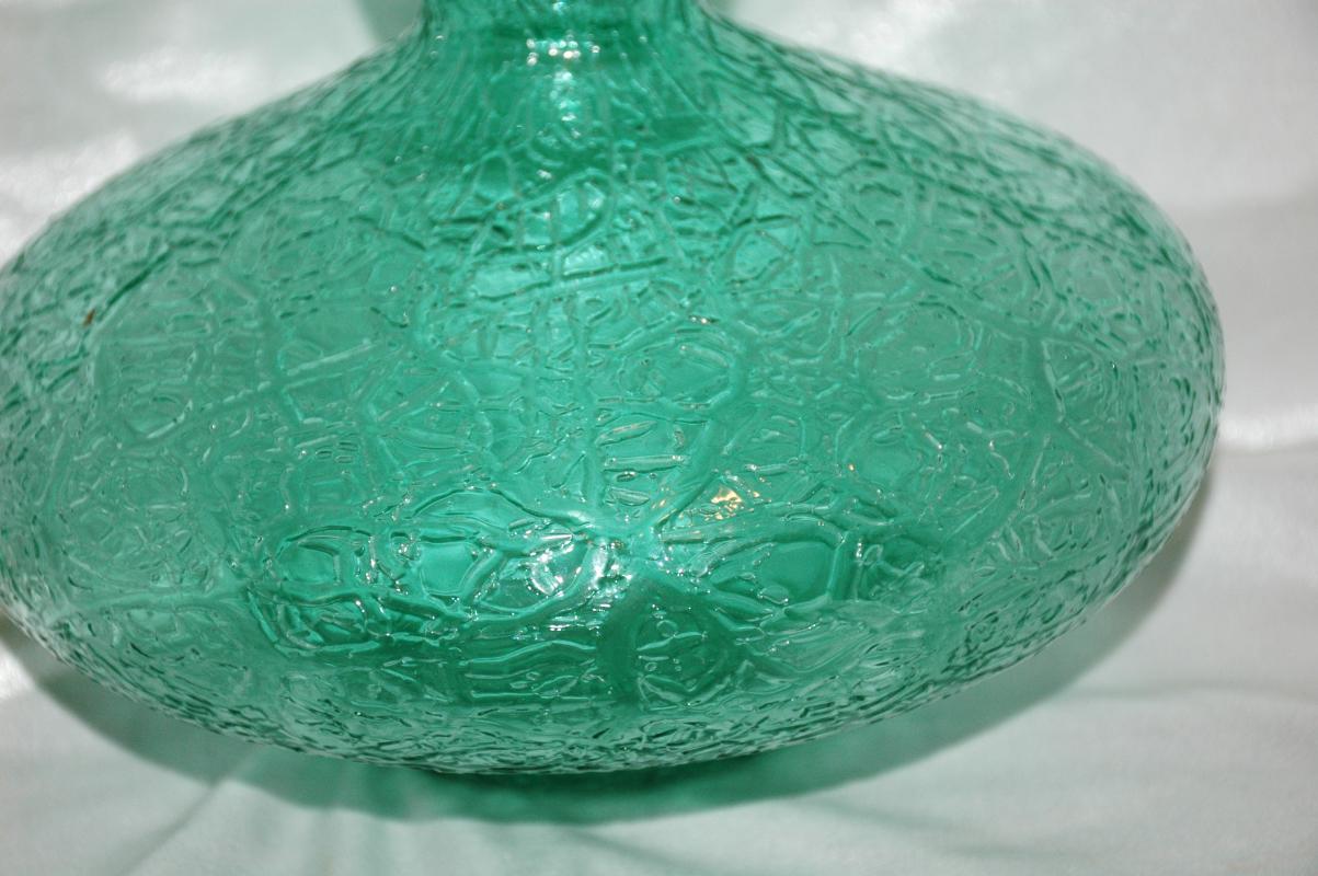 Cliff Goodman Art Glass Large Textured Glass Vase / Signed / Color of Wintergreen with cobalt blue