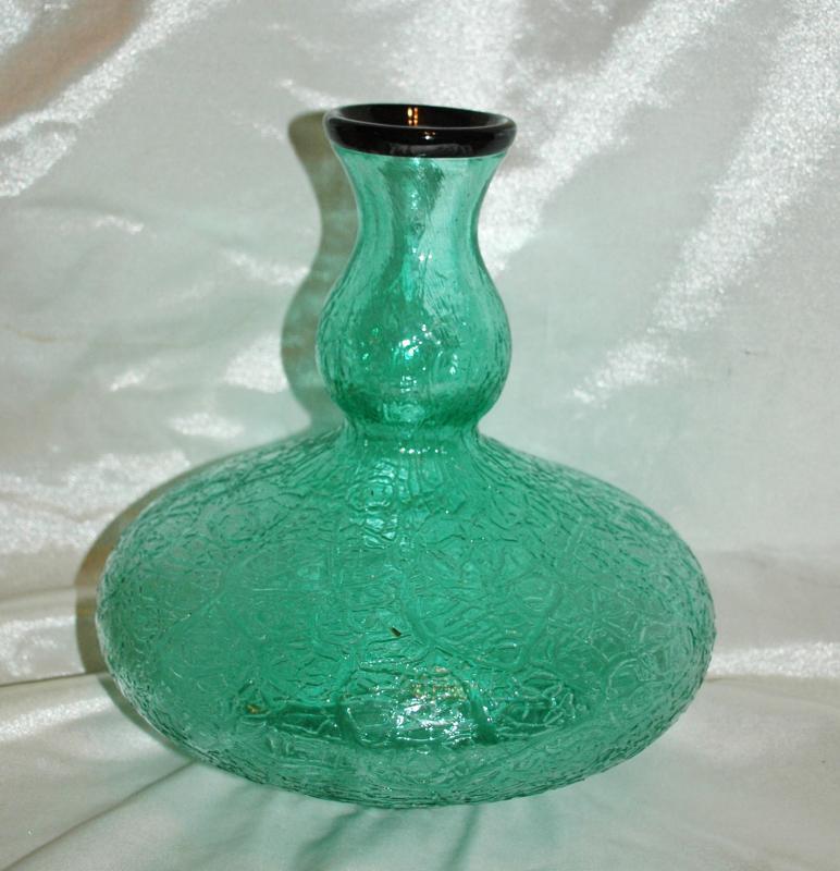 Cliff Goodman Art Glass Large Textured Glass Vase / Signed / Color of Wintergreen with cobalt blue