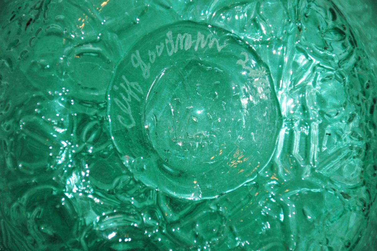 Cliff Goodman Art Glass Large Textured Glass Vase / Signed / Color of Wintergreen with cobalt blue