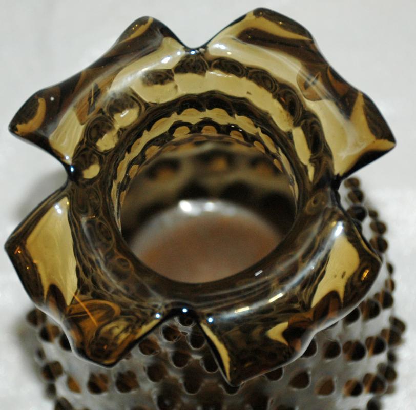 Blown Glass Hobnail Folded Ruffle Vase / Dark Green Olive Amber Empoli Italian vase