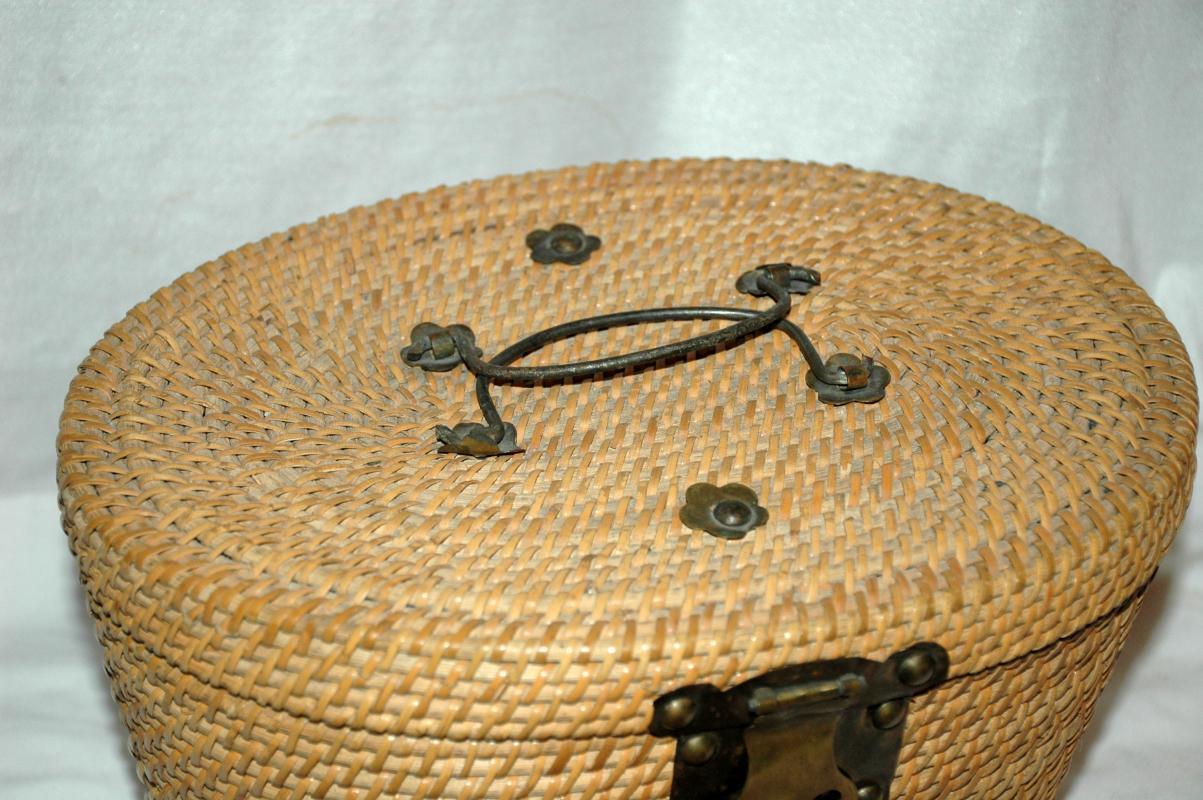 Antique Chinese Tea Basket , with padding and Brass Latches