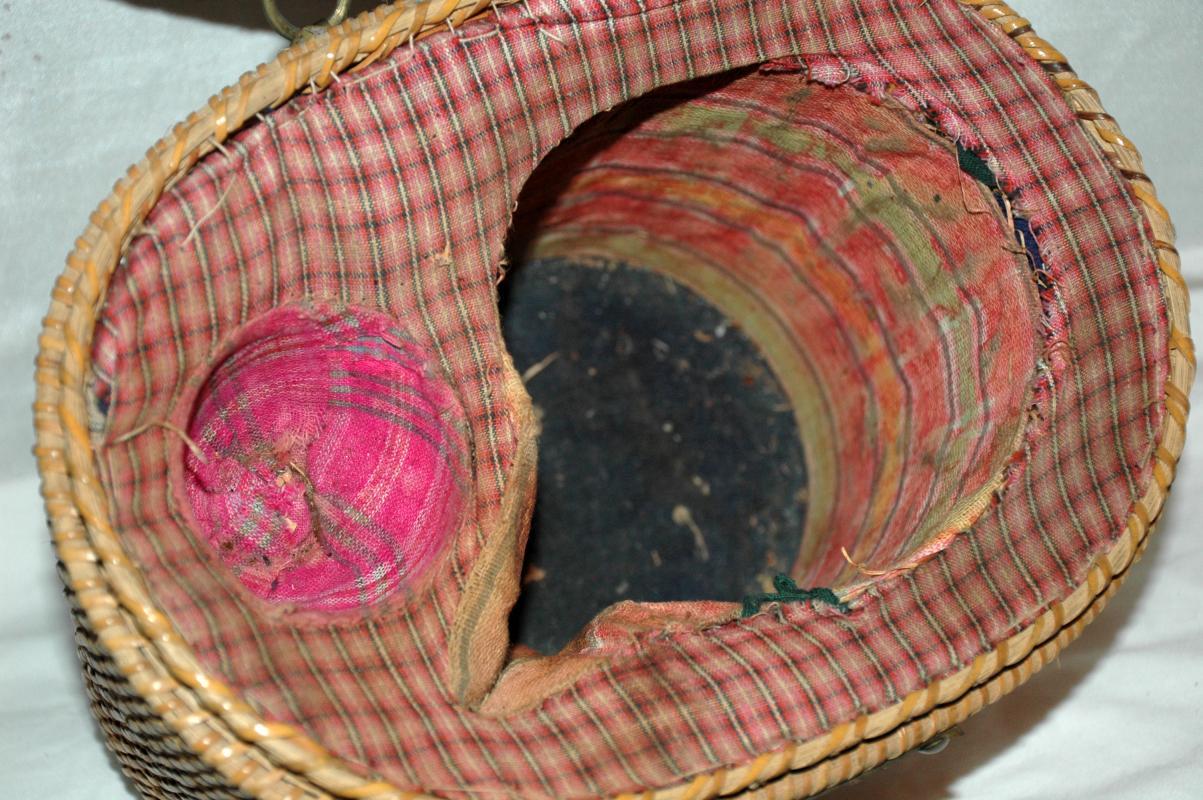 Antique Chinese Tea Basket , with padding and Brass Latches