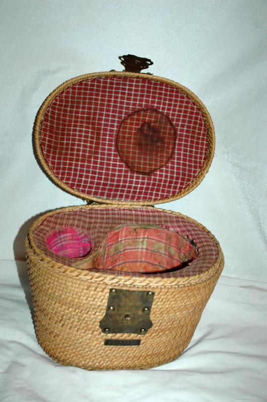 Antique Chinese Tea Basket , with padding and Brass Latches