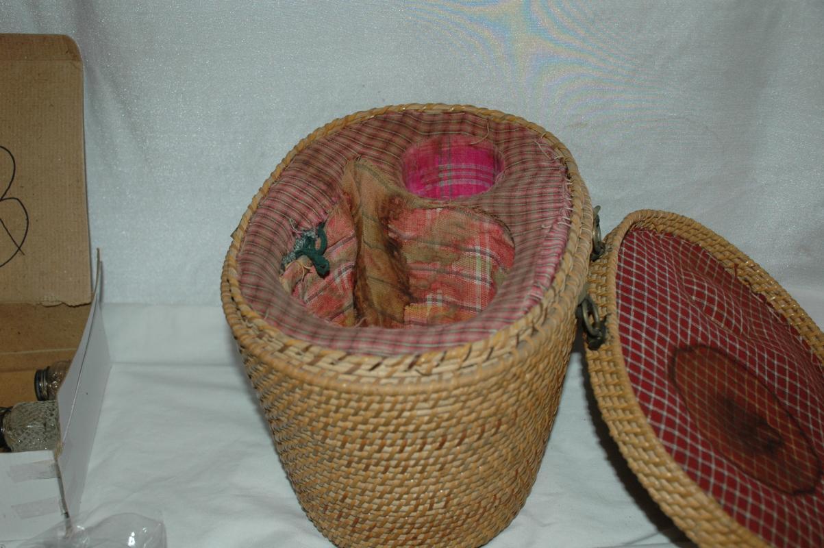 Antique Chinese Tea Basket , with padding and Brass Latches