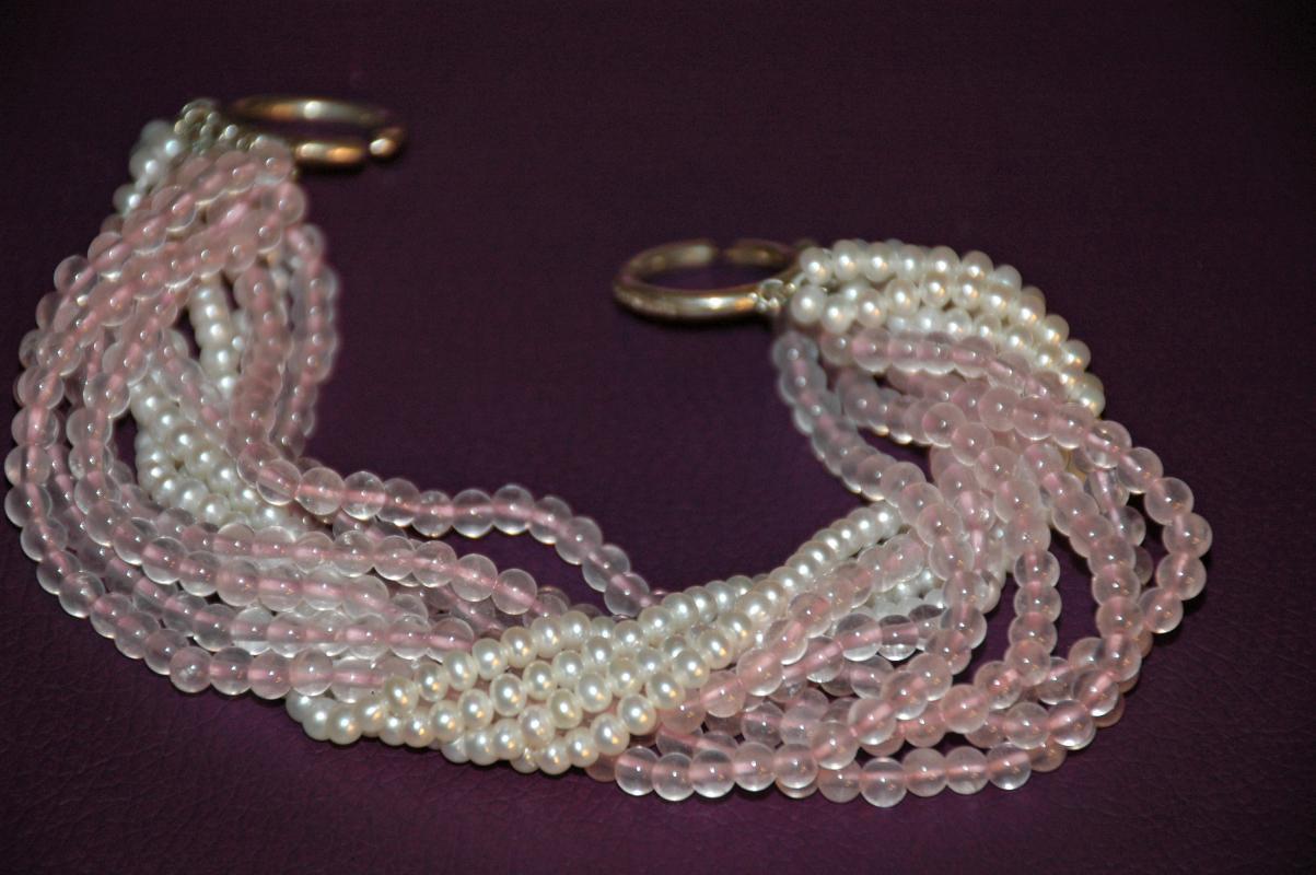PALOMA PICASSO TIFFANY BRACELET Sterling Rose Quartz and White Pearls Multiple Strand