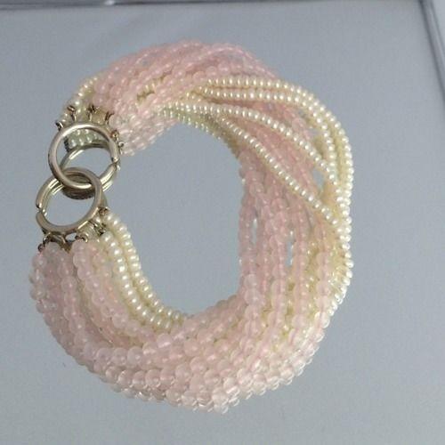 PALOMA PICASSO TIFFANY BRACELET Sterling Rose Quartz and White Pearls Multiple Strand
