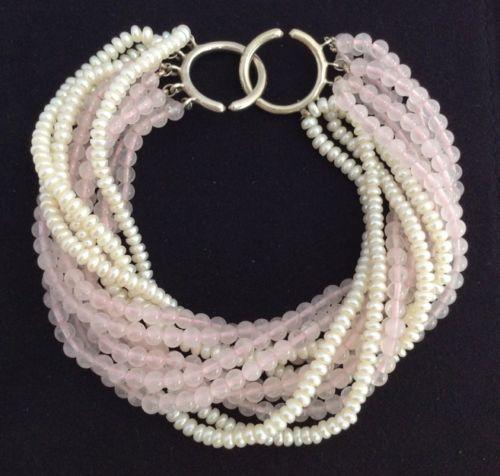 PALOMA PICASSO TIFFANY BRACELET Sterling Rose Quartz and White Pearls Multiple Strand