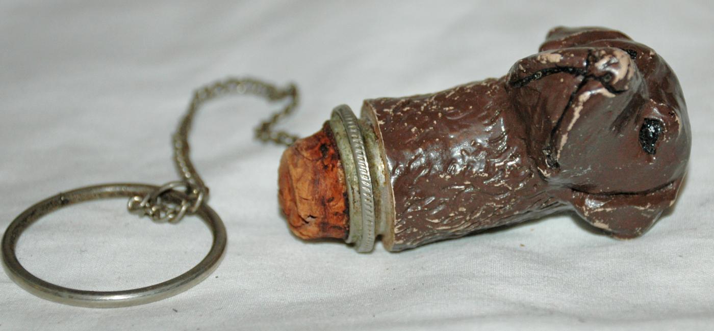 Antique Hound Dog Bottle Stopper , Cork with Chain