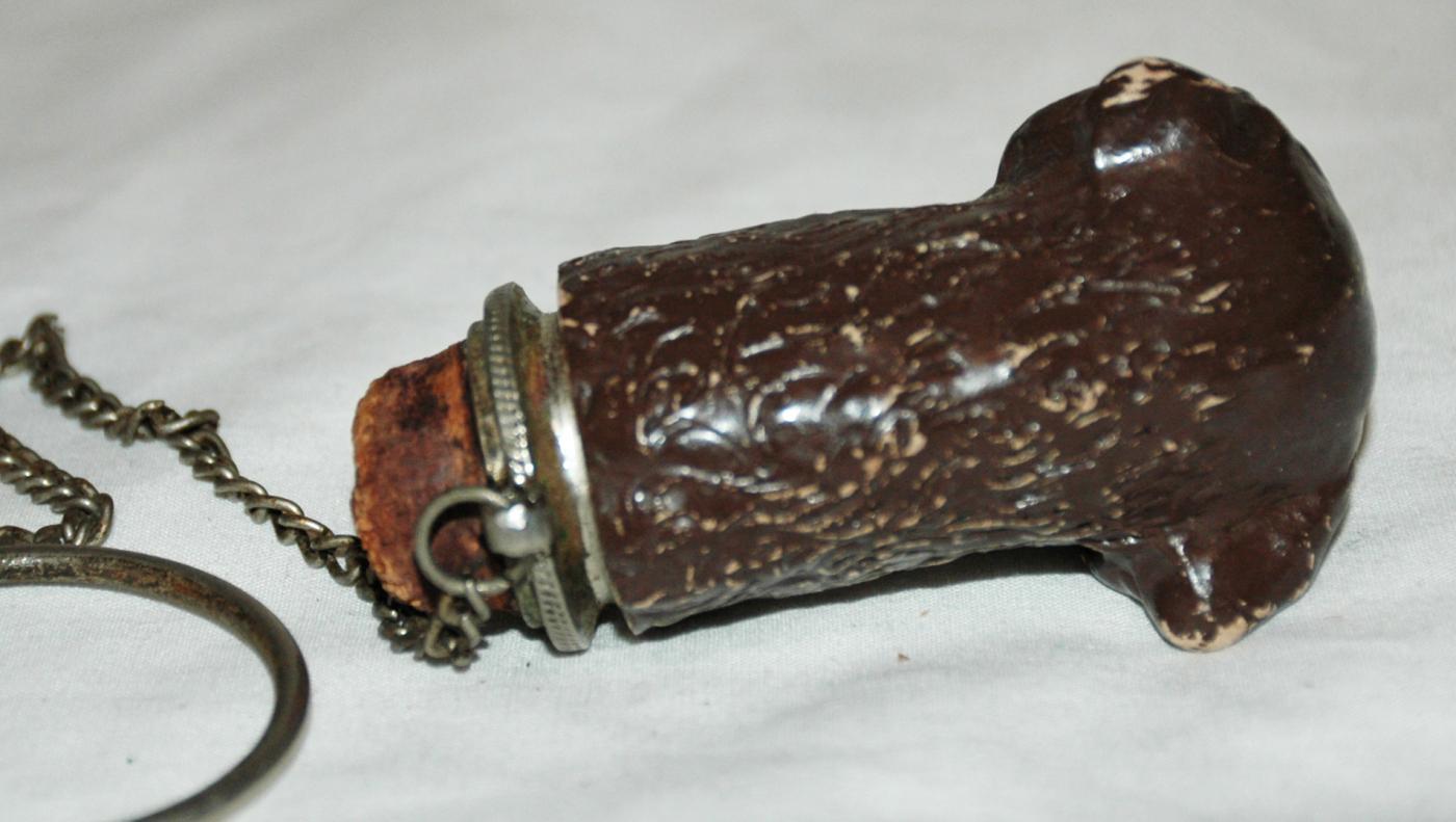Antique Hound Dog Bottle Stopper , Cork with Chain