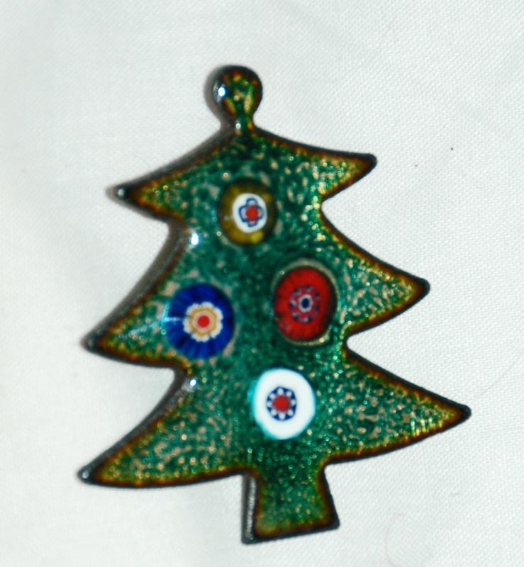 Hand Crafted Copper Enamel Christmas Tree Pin