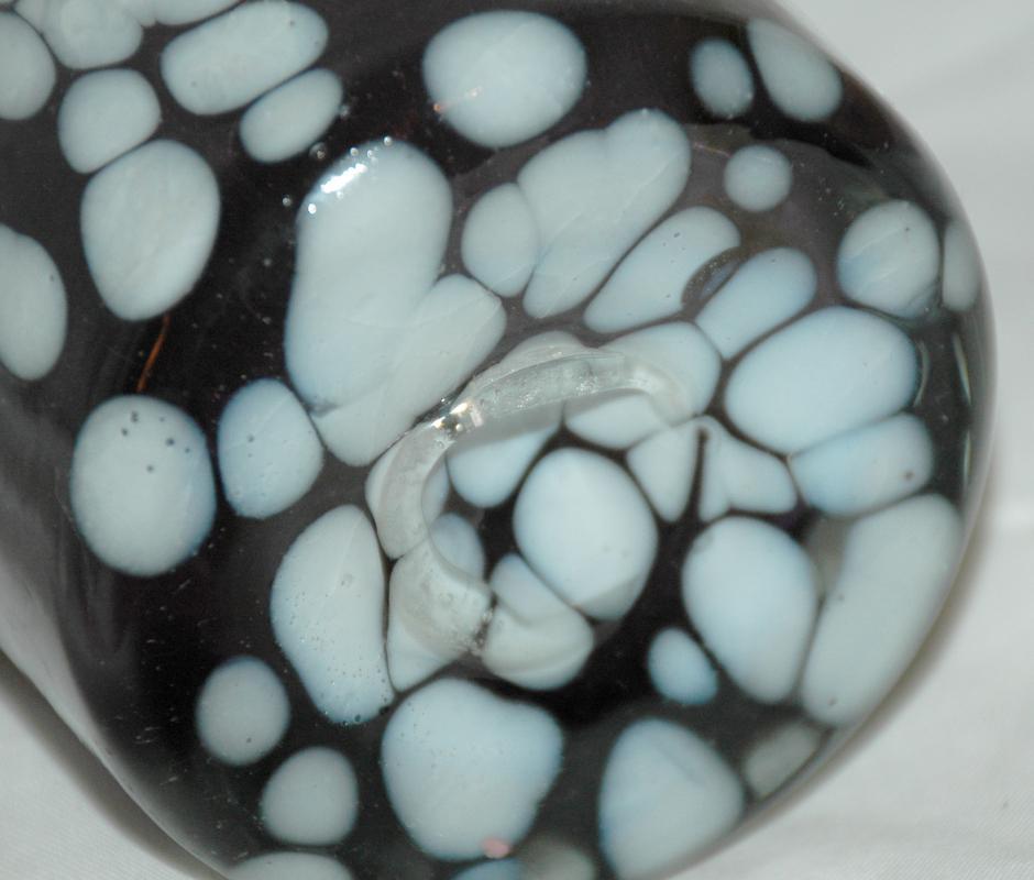 Hand blown glass vase , purple with iridescent white spots