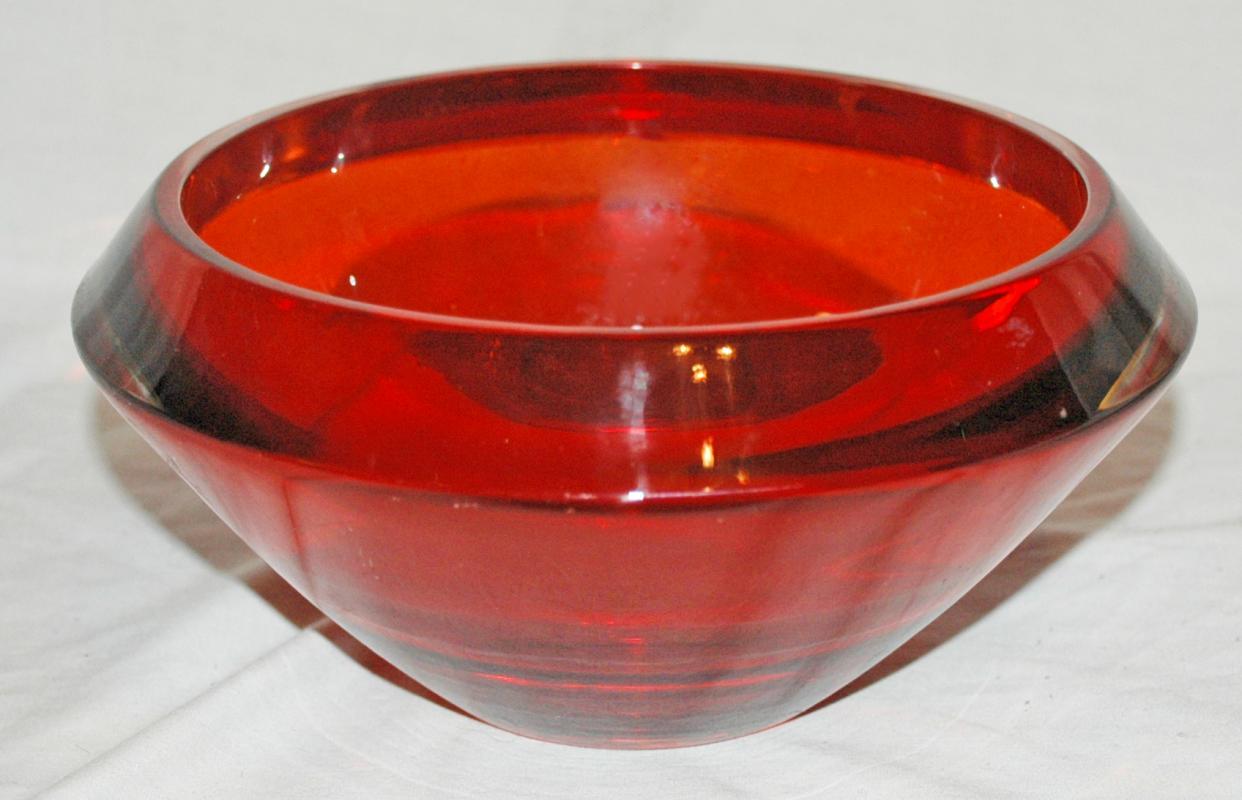 Flavio/ Seguso for Murano Sommerso Heavy Orange Glass Centerpiece or Rose Bowl Hand Blown Art Glass