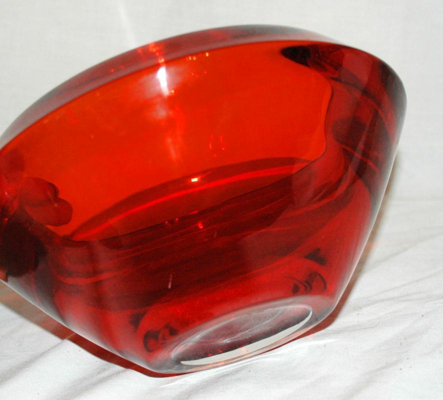 Flavio/ Seguso for Murano Sommerso Heavy Orange Glass Centerpiece or Rose Bowl Hand Blown Art Glass
