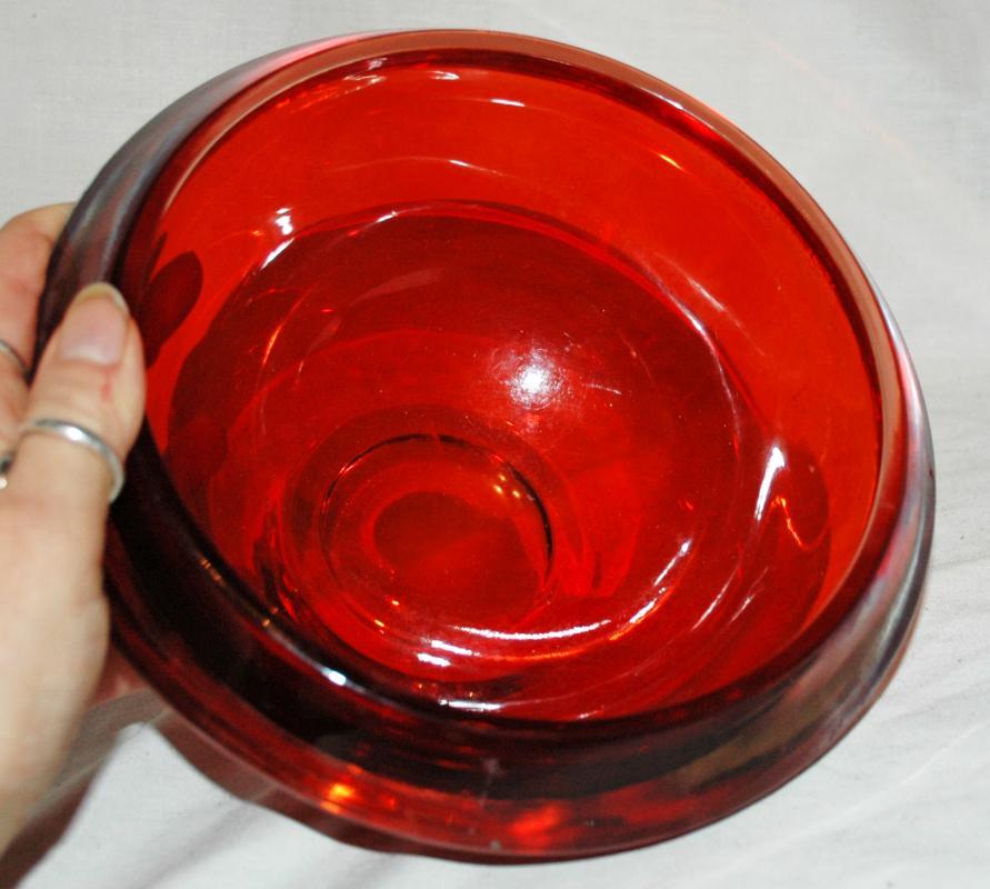 Flavio/ Seguso for Murano Sommerso Heavy Orange Glass Centerpiece or Rose Bowl Hand Blown Art Glass