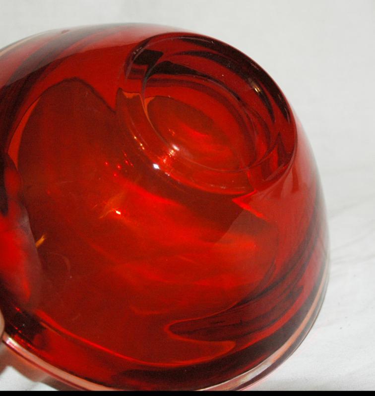 Flavio/ Seguso for Murano Sommerso Heavy Orange Glass Centerpiece or Rose Bowl Hand Blown Art Glass
