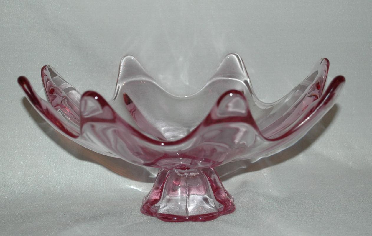 Lotus Blossom Undulated Lavender Blown Glass Compote