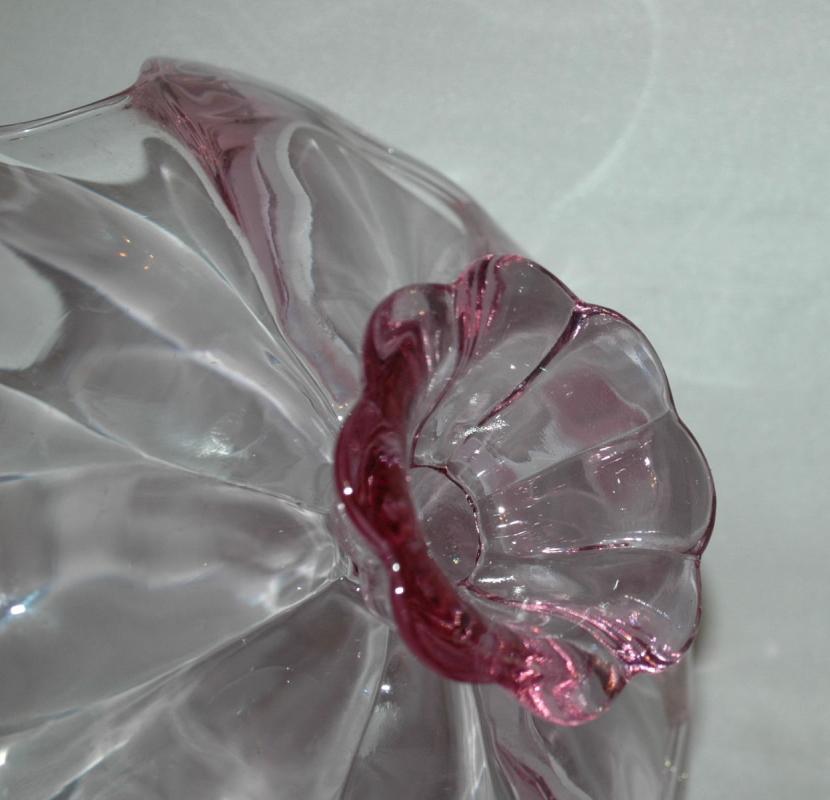 Lotus Blossom Undulated Lavender Blown Glass Compote