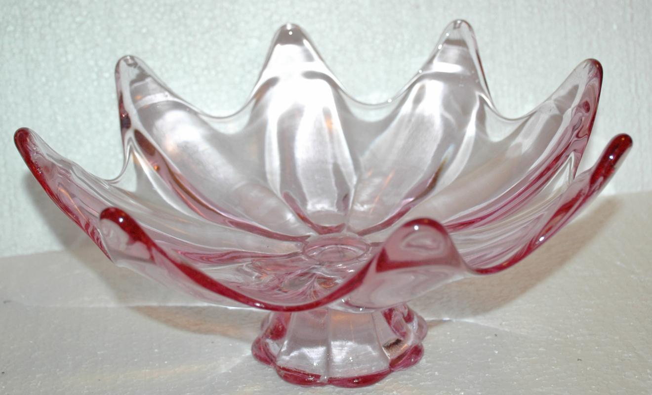 Lotus Blossom Undulated Lavender Blown Glass Compote