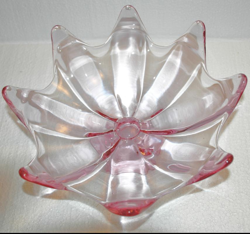 Lotus Blossom Undulated Lavender Blown Glass Compote