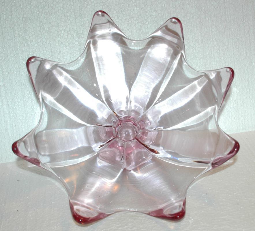 Lotus Blossom Undulated Lavender Blown Glass Compote