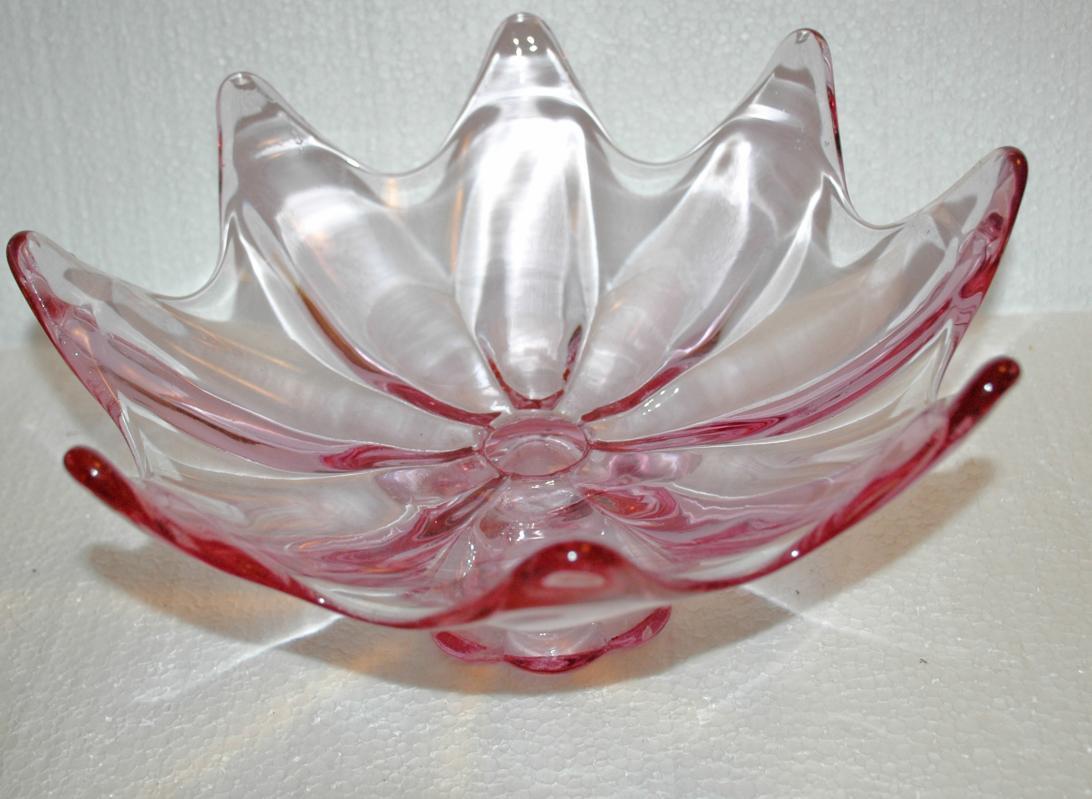 Lotus Blossom Undulated Lavender Blown Glass Compote