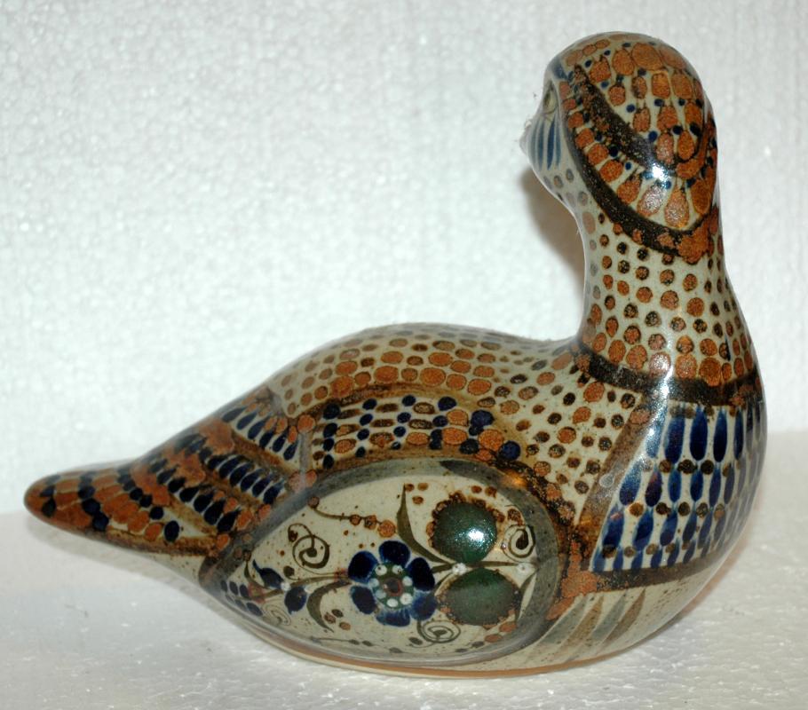 Large Hand-Painted Mexican Pottery Duck with turned head