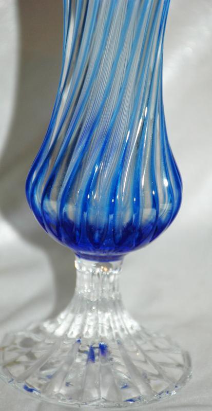 Blue Cut to Clear Twisted Footed Glass Ruffle Vase