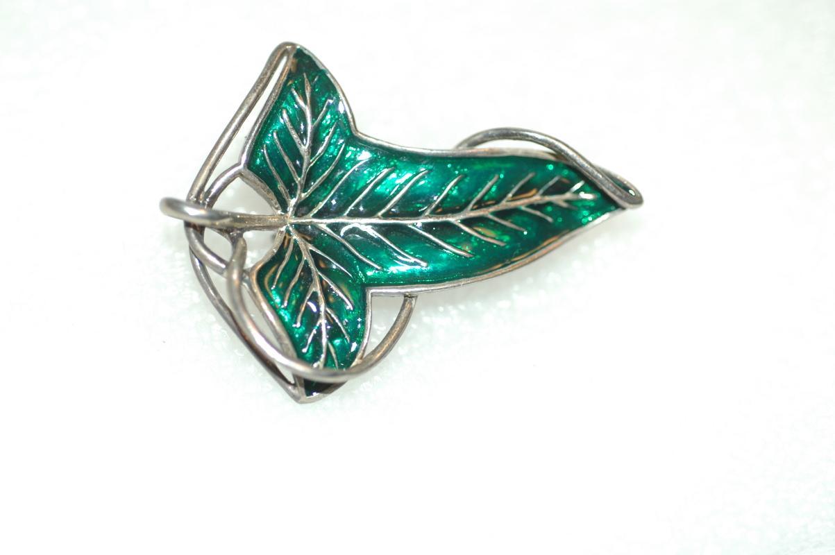 Heavy sterling silver enamel leaf pin Lord of the Rings Sterling Silver Elven Leaf Brooch by Noble