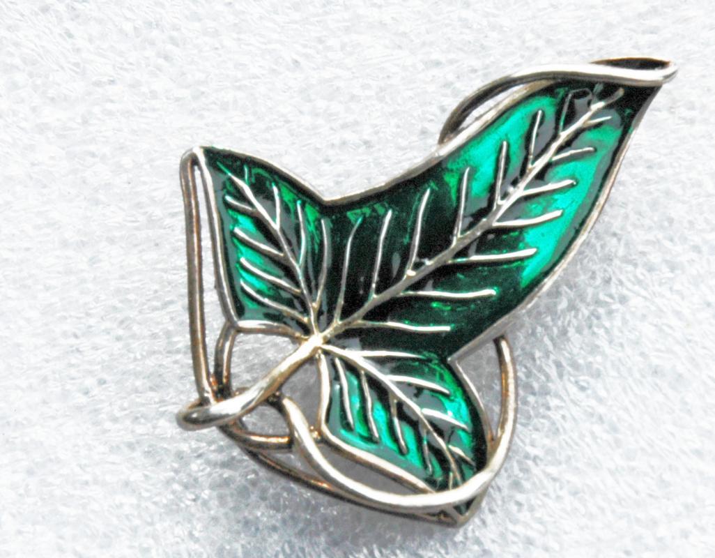 Heavy sterling silver enamel leaf pin Lord of the Rings Sterling Silver Elven Leaf Brooch by Noble