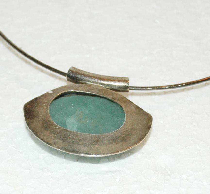 Celadon Jade Jadeite in Sterling Silver Choker Collar Necklace Wintergreen shade Cabochon