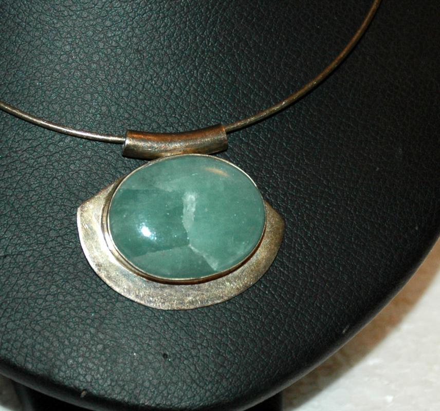 Celadon Jade Jadeite in Sterling Silver Choker Collar Necklace Wintergreen shade Cabochon