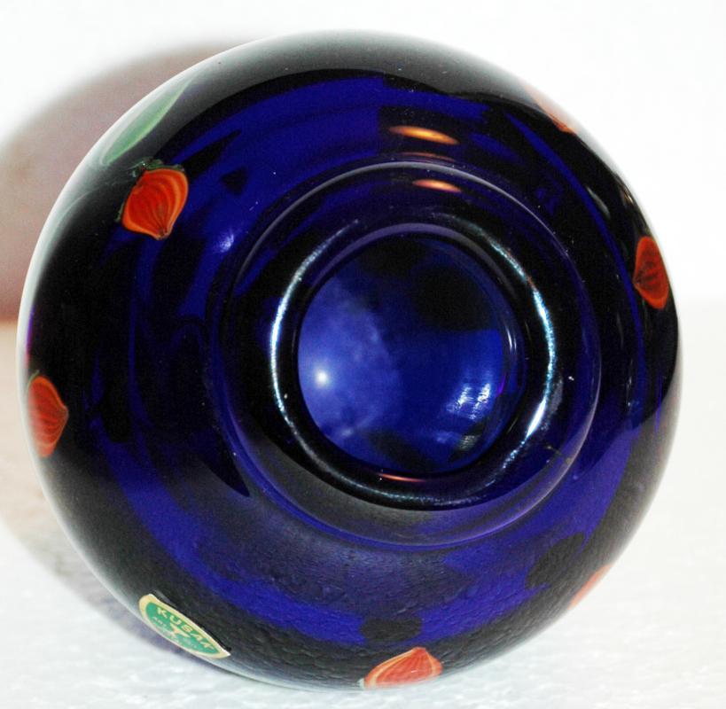 Kusak Art Cryrstal Vase Cobalt Blue with Cased Flowers Signed / Seattle Washington
