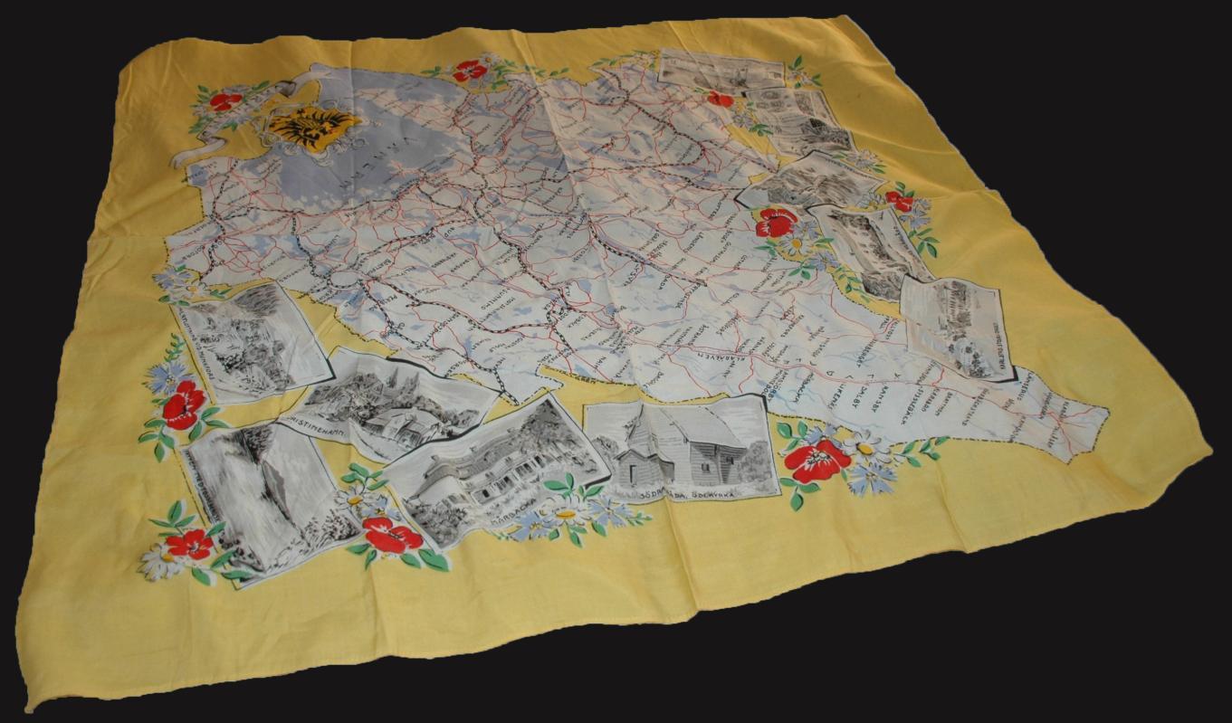 Swedish Road Map & Coat of Arms Silk Scarf mid century Varmland Tourist Souvenir