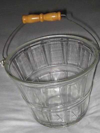 Anchor Hocking Glass Ice Bucket with Wire Bail Handle Apple Basket shape