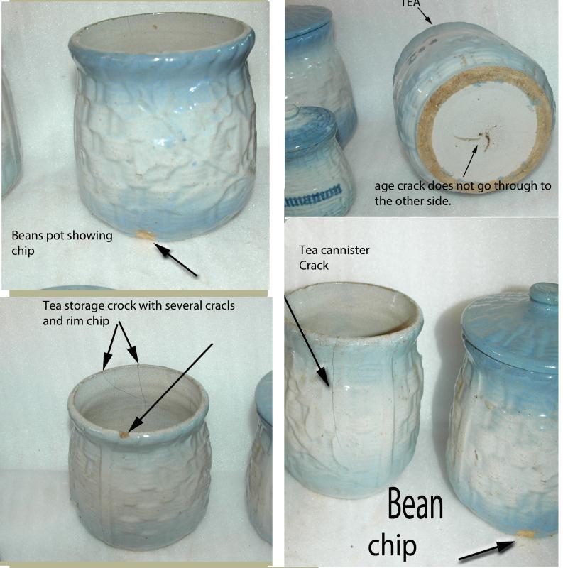 Antique Blue White Basket Weave Morning Glory Stoneware Salt Glaze Kitchen Spice Jars & Cannister Set RARE 13 pc