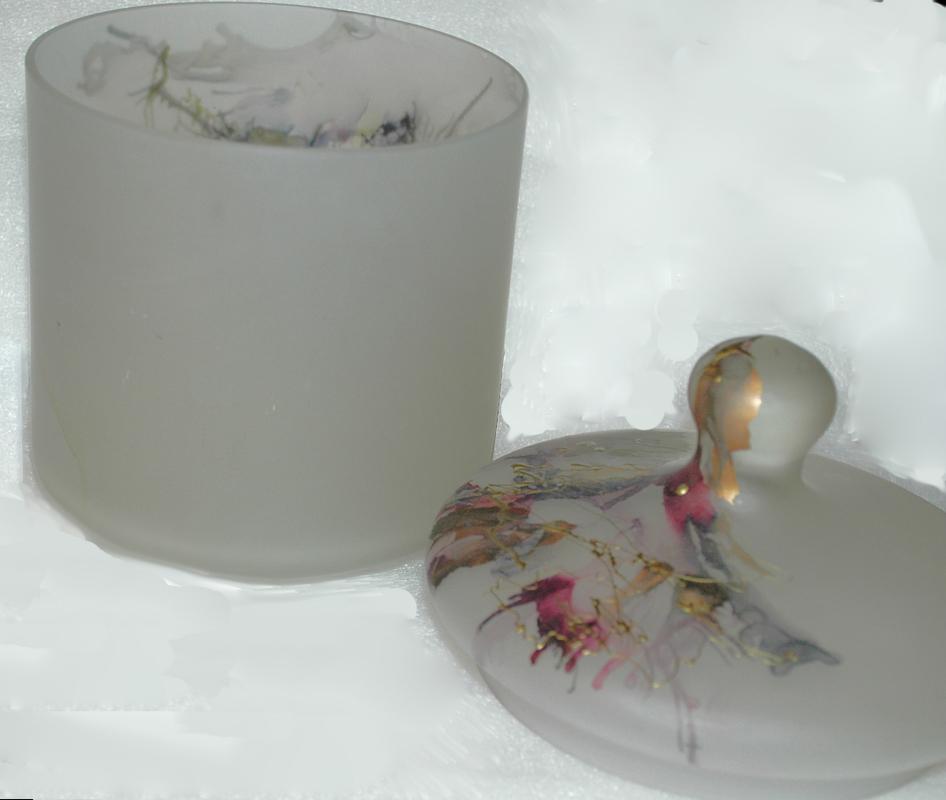 Romanian Art Glass Large Frosted Satin Glass Storage Jar with Splatter Design from Romania