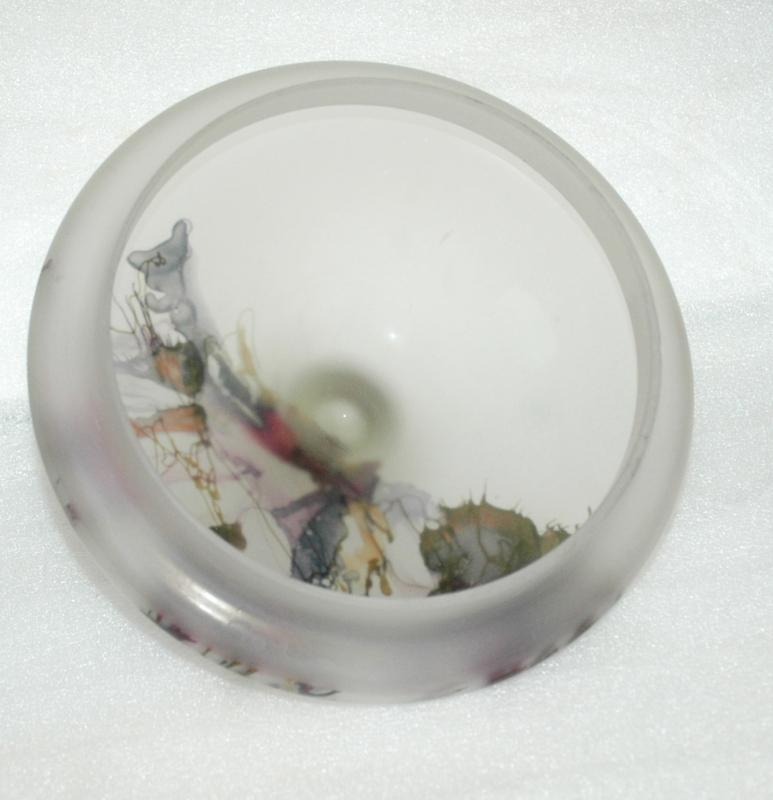 Romanian Art Glass Large Frosted Satin Glass Storage Jar with Splatter Design from Romania