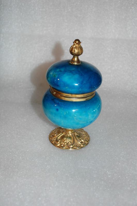 VINTAGE GENUINE ALABASTER Blue Dyed HAND CARVED TABLE LIGHTER MADE IN ITALY