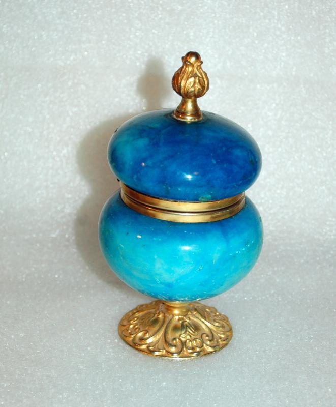 VINTAGE GENUINE ALABASTER Blue Dyed HAND CARVED TABLE LIGHTER MADE IN ITALY