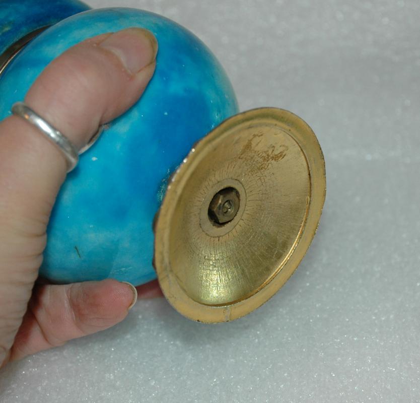 VINTAGE GENUINE ALABASTER Blue Dyed HAND CARVED TABLE LIGHTER MADE IN ITALY