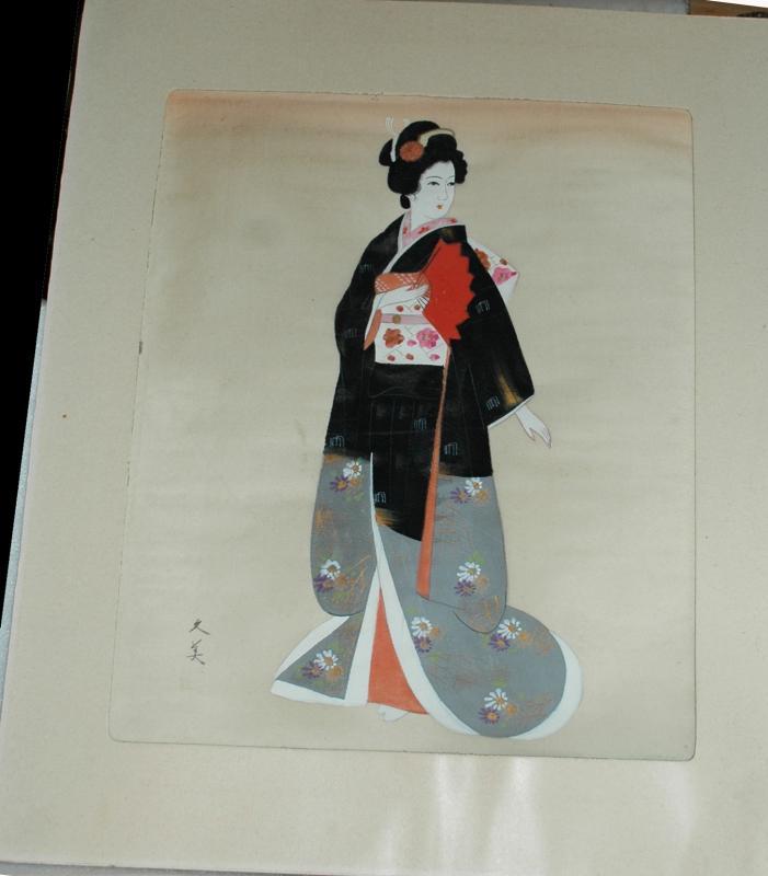 Japanese Silk Painting Bejin Geisha , Signed. 21.5
