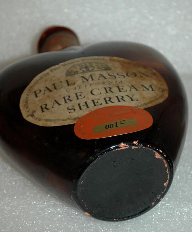 HEART Shape Vintage Brown Glass Paul Mason Rare Sherry Bottle with orig label and cork