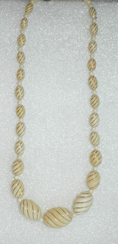 14K Gold & Antique Twisted Pre-Ban Ivory Beaded Necklace Estate Piece