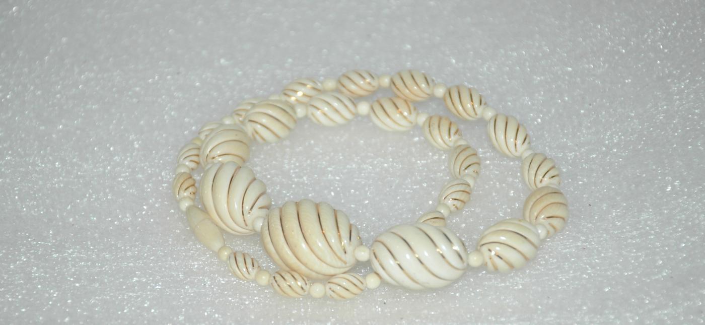 14K Gold & Antique Twisted Pre-Ban Ivory Beaded Necklace Estate Piece
