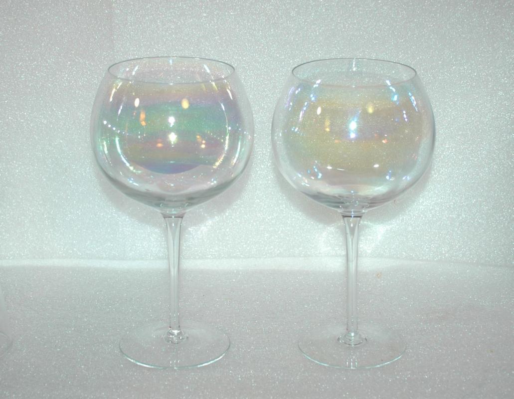 2 Dorothy Thorpe Crystal Bubble Clear Iridescent Wine Glass - Mint Vintage 1960s