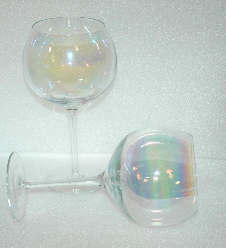 2 Dorothy Thorpe Crystal Bubble Clear Iridescent Wine Glass - Mint Vintage 1960s